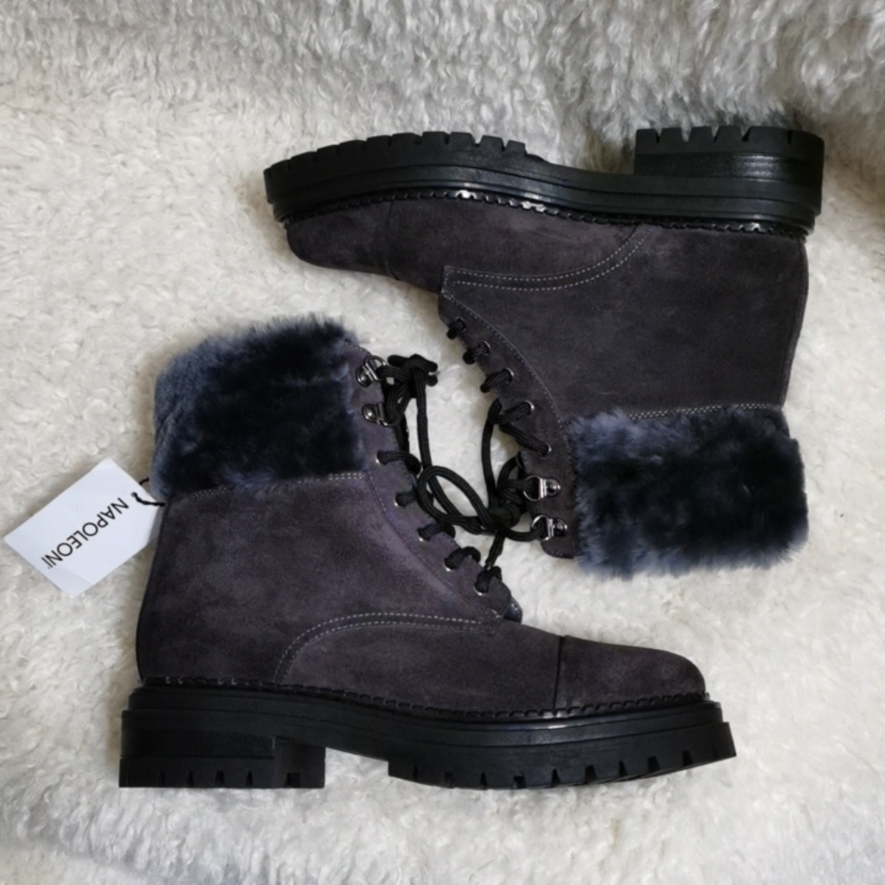NWOB Napoleoni Lace-Up Suede Booties made in Italy Size 6.5 (EU37)